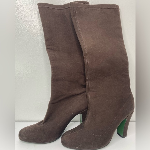 BODEN 38 Luxury Brown Suede Knee-High Women's Green Sole Boots - Picture 2 of 8